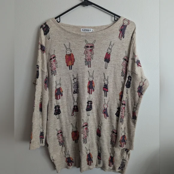 L.A. Soul Sweater Top with Fashion Bunny Rabbits 3/4 Sleeve Med/Lrg - Picture 2 of 4